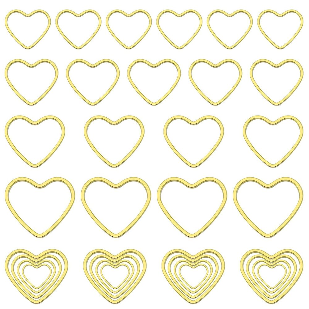 8898 80 Pcs Gold Heart Linking Pendants Hollow Heart Connectors Linking